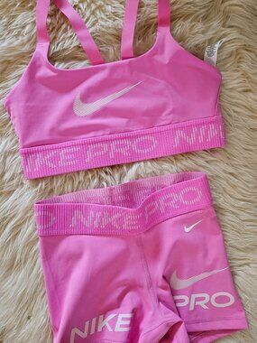 NIKE Pro pink workout set - shorts and sports bra Size S top, Size XS bottom